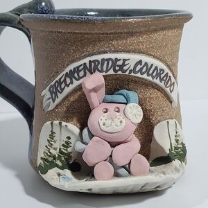 Vtg Breckenridge Colorado studio art pottery mug snow ski bunny